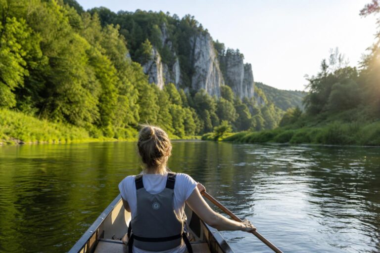 KI-generiertes Bild: canoeing calm river germany nature – Kanu Kocher Jagst